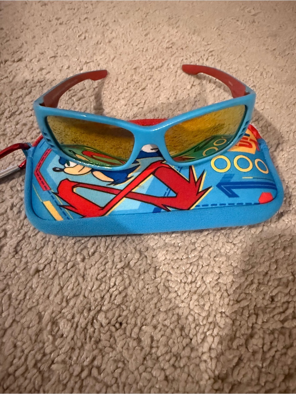 Kids Blue Sonic the Hedgehog Sunglasses with Yellow Lenses and Carrying Case
